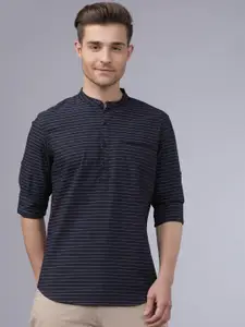 HIGHLANDER Men Navy Blue & White Slim Fit Striped Casual Shirt