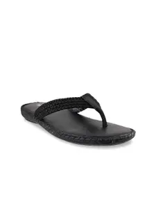 Metro Women Black Solid Leather Open Toe Flats