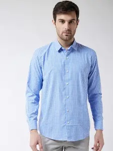 SOJANYA Men Blue & White Checked Regular Fit Casual Shirt