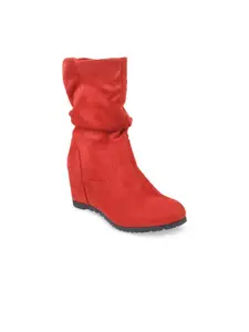 Metro Women Red Solid Heeled Boots