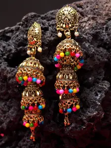 ANIKAS CREATION Multicoloured & Gold-Toned Contemporary Jhumkas