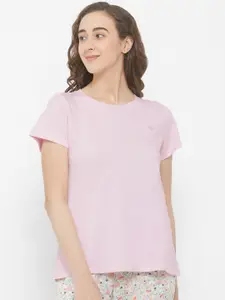 Soie Women Pink Solid Lounge T-Shirt