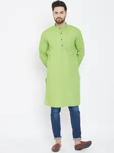 even Men Green Solid Straight Kurta