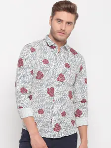 LINDBERGH Men Off-White & Navy Blue Slim Fit Printed Casual Shirt