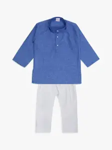 Superminis Boys Blue & White Solid Kurta with Pyjamas