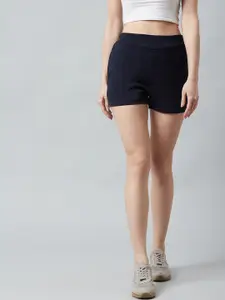 Athena Women Blue Solid Regular Fit Regular Shorts