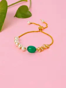 Yellow Chimes Women Green & Gold-Toned Handcrafted Pearl Bracelet
