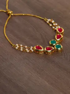 Yellow Chimes Gold-Toned & Red Bandhani Work Handmade Bracelet