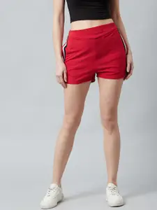 Athena Women Red Solid Regular Fit Sports Shorts