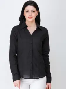 SCORPIUS Women Black Solid Regular Fit Casual Shirt