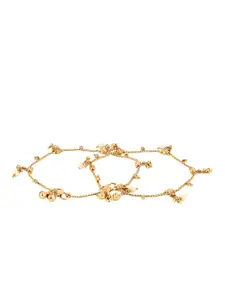 Adwitiya Collection 24K Gold-Plated Kundan-Studded Handcrafted Anklets