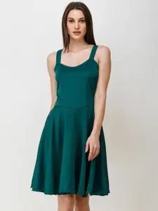 SCORPIUS Women Teal Solid Fit and Flare Dress