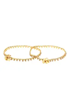 Adwitiya Collection Set of 2 Gold-Plated Beige Kundan-Studded Anklets