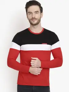 LE BOURGEOIS Men Red & Black Colourblocked Round Neck T-shirt