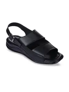 Liberty Men Black Leather Comfort Sandals