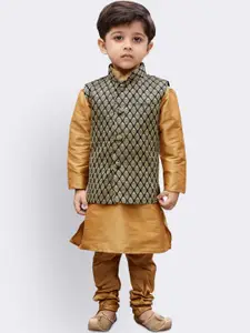 JBN Creation Boys Gold-Toned & Rose Gold Self Design Kurta with Pyjamas & Nehru Jacket