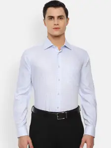 Louis Philippe Permapress Men Blue & White Regular Fit Checked Formal Shirt