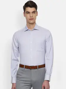 Louis Philippe Men White & Blue Regular Fit Striped Formal Shirt