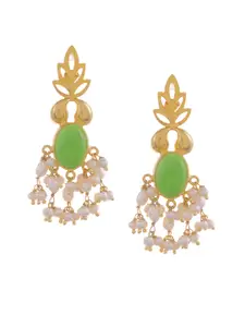 Silvermerc Designs Gold-Plated & Green Sterling Silver Leaf Shaped Drop Earrings