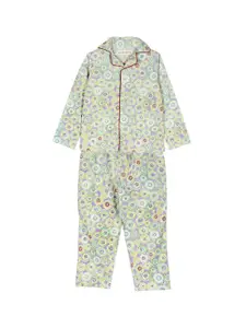 My Little Lambs Girls Multicoloured Printed Night suit
