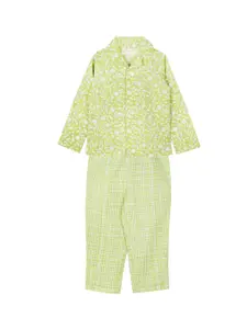 My Little Lambs Girls Green & White Printed Night Suit MLL201242y