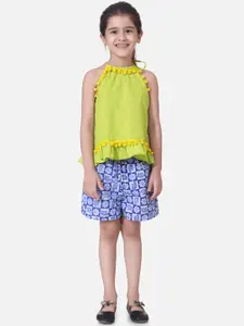 BownBee Girls Green Solid Top with Shorts