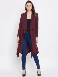 Hypernation Women Maroon Solid Open Front Shrug
