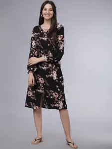 Tokyo Talkies Women Black Floral Printed A-Line Dress