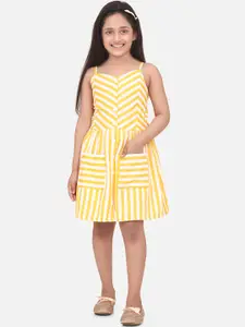 StyleStone Girls Yellow Striped Fit and Flare Dress