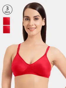 Souminie Pack of 3 Red Solid Non-Wired Non Padded T-shirt Bra