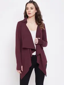 Hypernation Women Maroon Solid Open Front Shrug