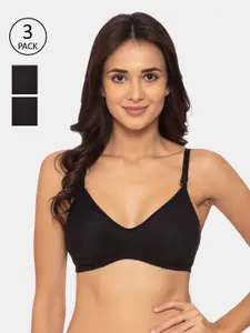 Souminie Pack of 3 Black Solid Non-Wired Non Padded T-shirt Bra S-134-3PC-BLK-32D