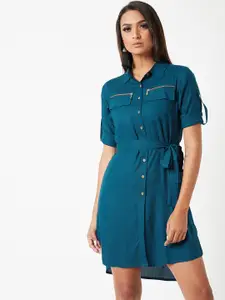 Miss Chase Women Blue Solid Shirt Dress