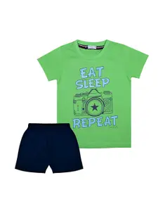 Luke & Lilly Boys Green & Navy Blue Printed T-shirt with Shorts