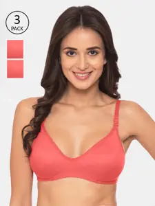 Souminie Pack of 3 Coral Pink Solid Non-Wired Non Padded T-shirt Bra S-133-3PC-CRL-30B