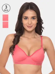Souminie Pack of 3 Coral Pink Non-Wired Lightly Padded T-shirt Bras S-711-3PC-CRL-30B
