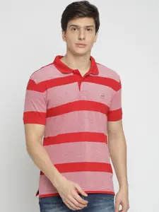 Crocodile Men Red & Pink Striped Polo Collar T-shirt