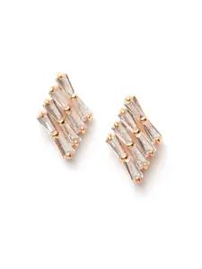 Bhana Fashion White Gold-Plated AD-Studded CZ-Stoned Geometric Studs