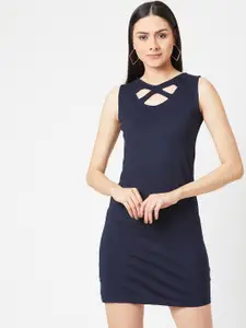 Miss Chase Women Navy Blue Solid Sheath Cut Out Dress