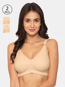 Souminie Pack Of 2 Beige Solid Non-Wired Non Padded Minimizer Bra