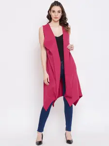 Hypernation Women Fuchsia Pink Solid Open Front Shrug