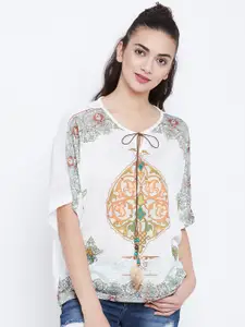 Camey Women White & Grey Printed Batwing Sleeves Top