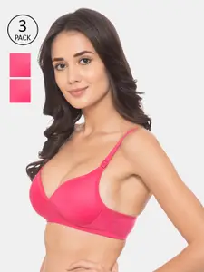 Souminie Pink Solid Non-Wired Lightly Padded  Bra