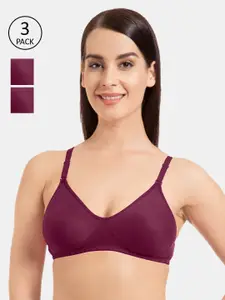 Souminie Pack Of 3 Magenta Solid Non-Wired Non Padded T-shirt Bras S-135-3PC-MG-30B