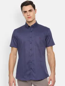 Louis Philippe Sport Men Navy Blue & Black Slim Fit Printed Casual Shirt