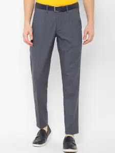 Allen Solly Men Grey Slim Fit Checked Regular Trousers
