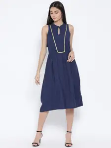 Oxolloxo Women Navy Blue Solid A-Line Dress