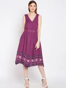 Oxolloxo Women Purple Printed A-Line Dress