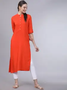 Vishudh Women Orange Solid Straight Kurta