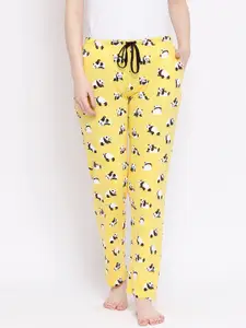 Kanvin Women Yellow & Black Panda Print Lounge Pants